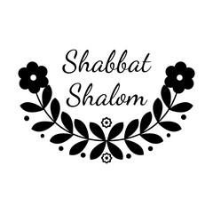 Shabbat shalom (peaceful sabbath) text with floral wreath arch