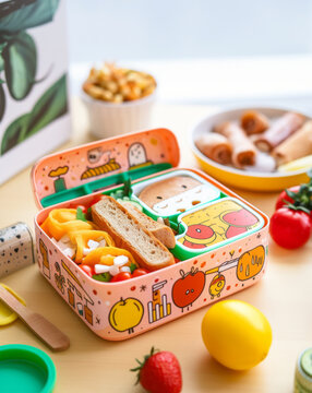 Naklejki cute kids lunch box for primary school on the table