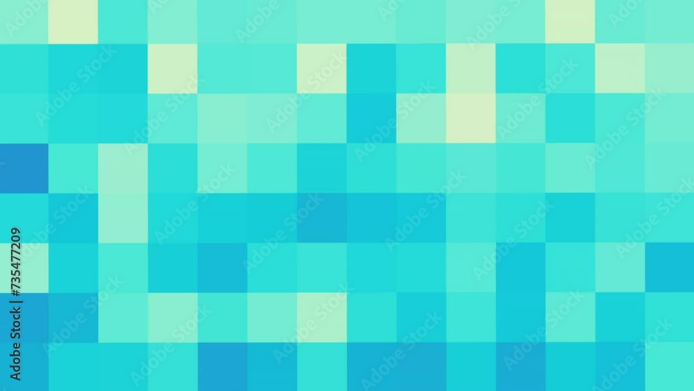 Fototapete teal geometric geometric background. flashing abstract pixels background. random small squares. loop