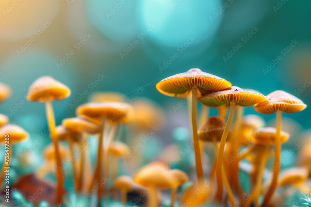 Poster mushrooms in the forest. background with selective focus and copy space