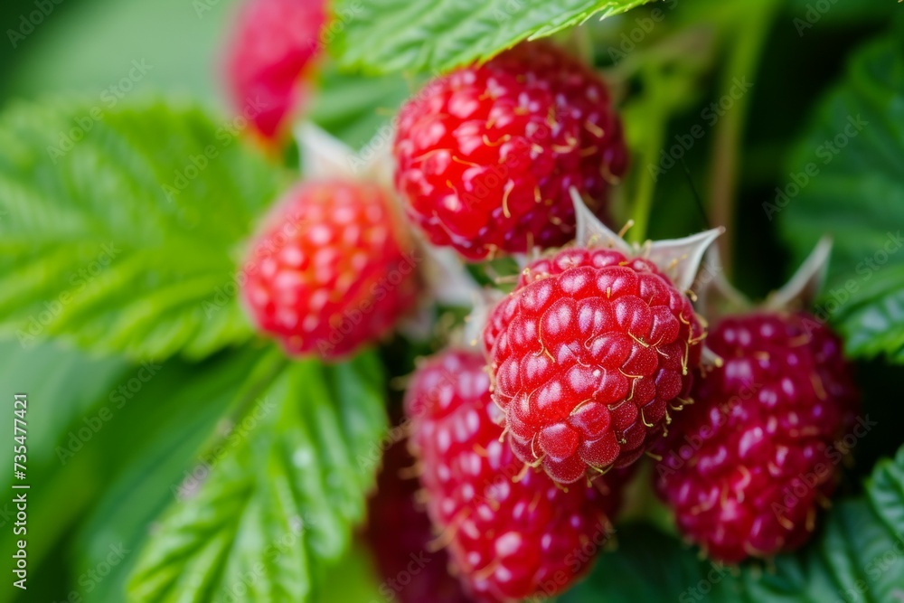 Poster raspberry harvest. background with selective focus and copy space