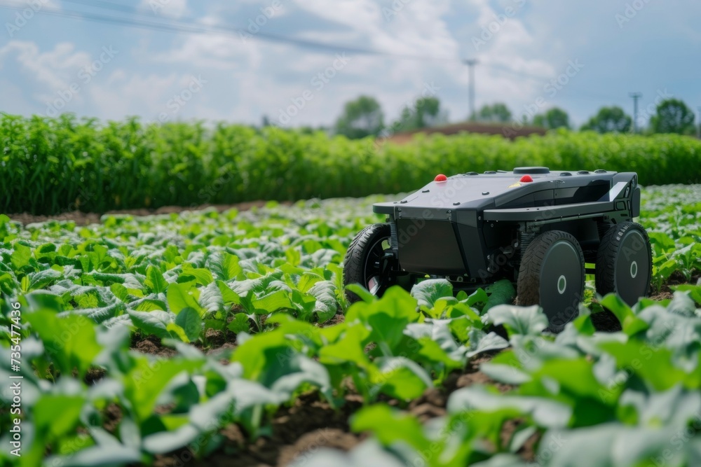 Aufkleber modern farm with robots. background with selective focus and copy space