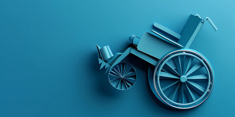 Fototapeta na wymiar blue wheelchair on a blue backdrop