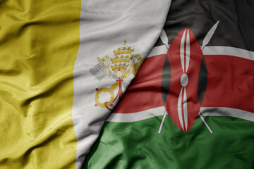 big waving national colorful flag of kenya and national flag of vatican city.