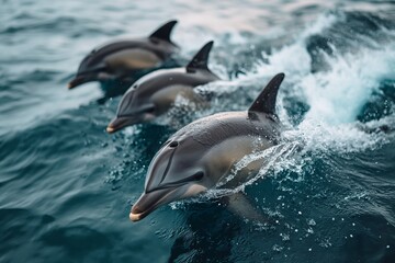 Dolphins swim in sea water