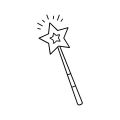 Magic wand doodle. Fairytale element.in sketch style. Hand drawn vector illustration isolated on white background