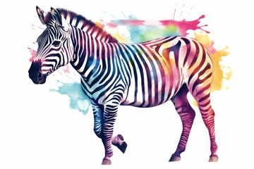 Fototapeta na wymiar watercolor zebra drawing with paints. art illustration of a wild animal on a white background. drops and splashes.