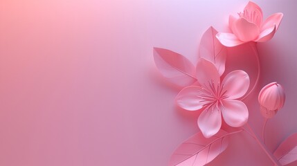 Pastel flower on pink background , flowers on the left side , flat, copy space