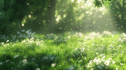 Sunlight, green grass, and flowers