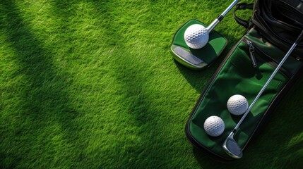 A golf ball and club rest inside a bag on lush green grass