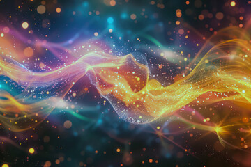 Vibrant abstract energy flow with dynamic colors and sparkling light effects