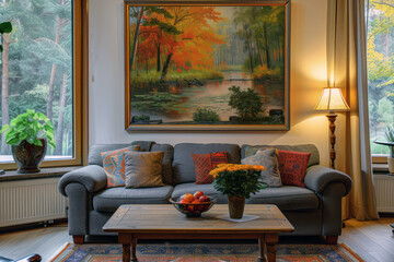 Elegant modern living room interior with contemporary art and stylish decor