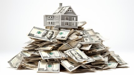 real estate concept image. house on bunch of bank note. 