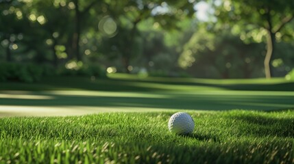 A golf ball situated on the putting green - obrazy, fototapety, plakaty