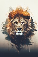 portrait of a lion with gemeotrical elements. 