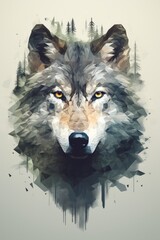 portrait of a wolf with gemeotrical elements. 