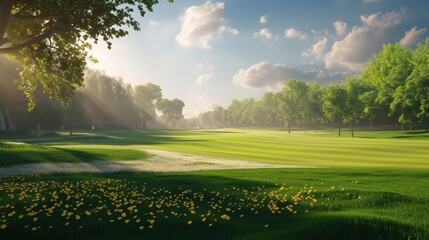 A golf course nestled in the countryside - obrazy, fototapety, plakaty