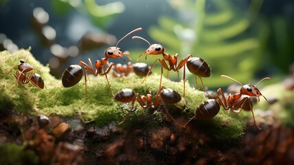 Macro photography of ants, with a natural soil background