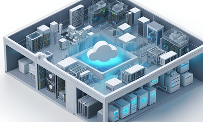 Cloud technology computing concept. Data center concept. Modern cloud technologies. Vector 3d isometric illustration