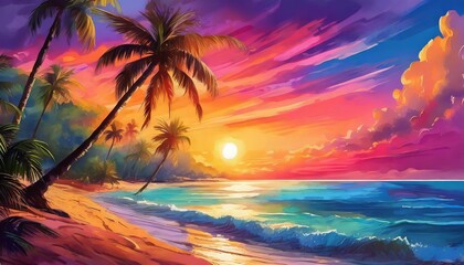 Fototapeta na wymiar Tropical Paradise at Sunset