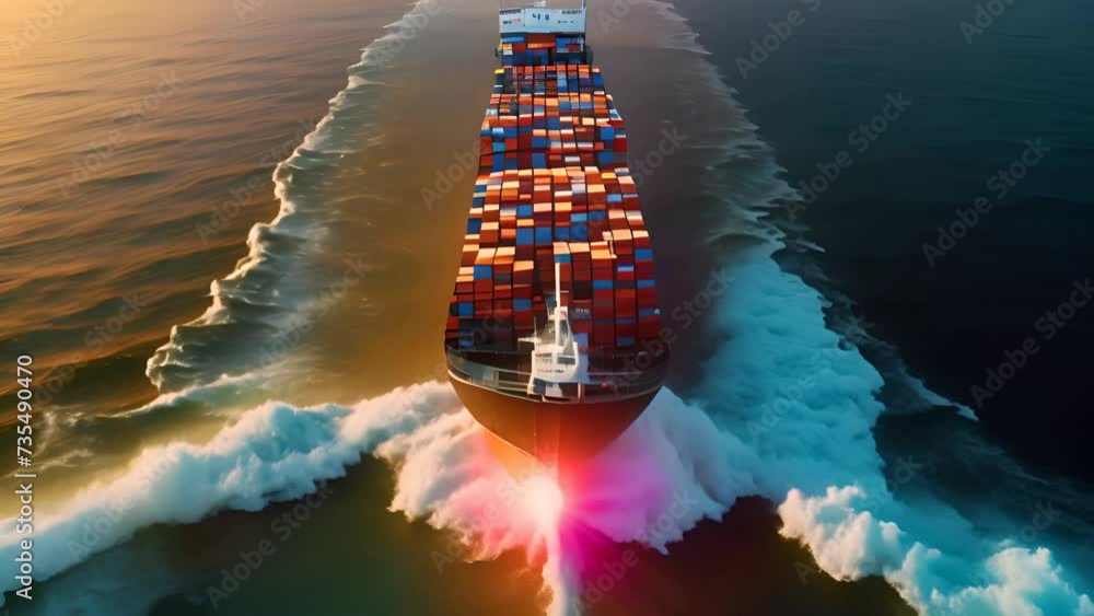 Poster large container ship sailing through the ocean generative ai