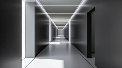 the depth of the corridor, located at a strategic angle. The vanishing point and the sense of distance and immersion in space are emphasized.