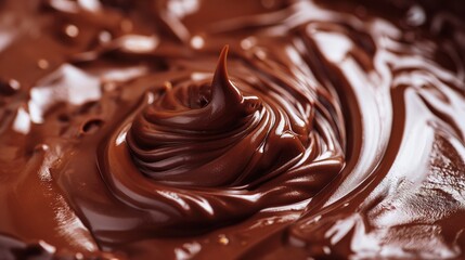A detailed view of a dark chocolate swirl in a bowl, showcasing its rich texture and decadent appearance.