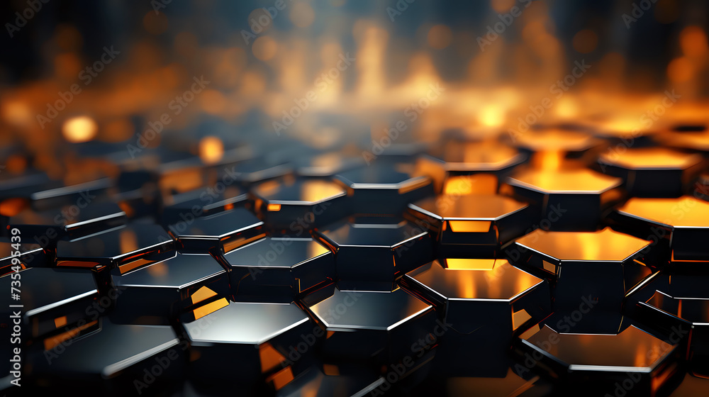 Poster golden glow hexagonal pattern. a stunning array of hexagonal shapes glowing with a golden light, per