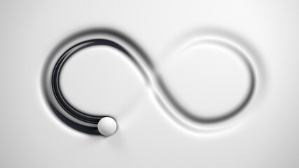 infinity sign also called lemniscate ink liquid flow 3d representation. can be used to represent oddly satisfying splatter, eternity motion mathematics or a never ending cycle