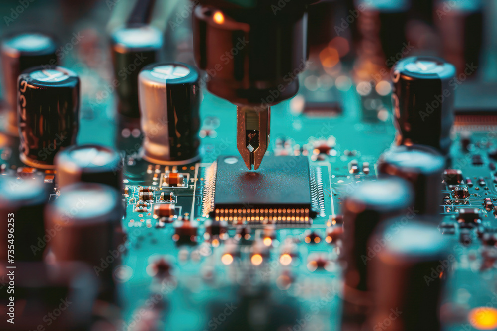 Aufkleber precise soldering of a printed circuit board in a technological laboratory