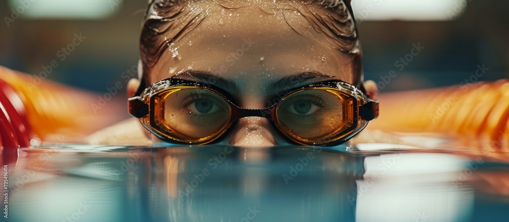 Canvas Prints Young woman with swimming goggles enjoying a refreshing dip in the pool