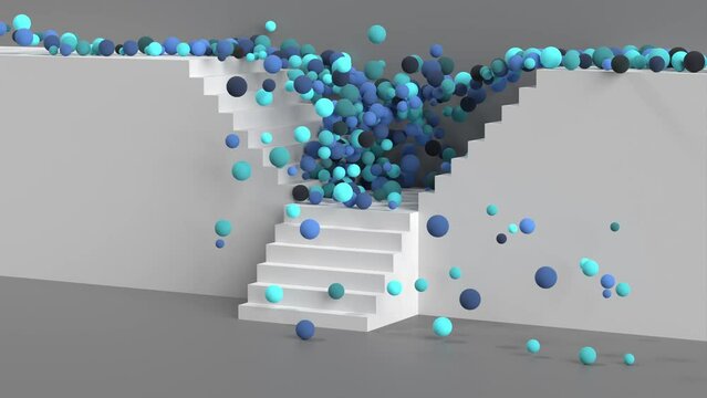 oddly satisfying staircase spheres falling motion graphics 3d animation background. can be used to represent corporative blue and grey colors, modern colorful concept or trendy design render	