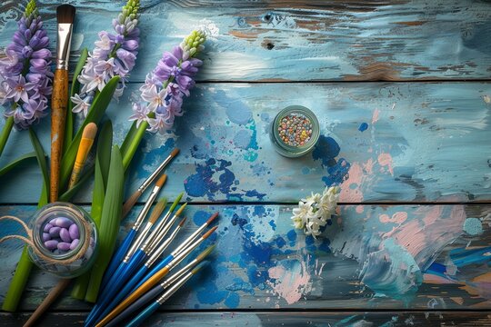 Spring Artistry Watercolor and Blooms Flat Lay

