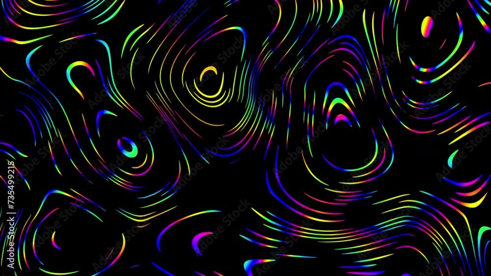 Aufkleber distorted neon glowing lines abstract background on black background. 4k loop