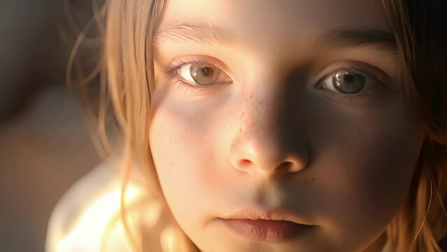 A closeup of a young girl with a look of despair in her eyes displaying the deep sadness and feelings of hopelessness that can come with bipolar depression, Close Up of a Young Girl With Blue Eyes