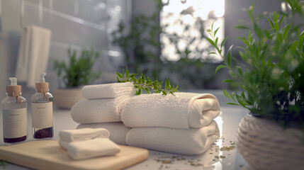 Luxury spa amenities with fluffy towels and relaxation amenities