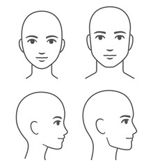 Male and female face and head profile template