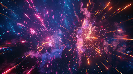 Bright colorful fireworks in the night sky for holiday celebration
