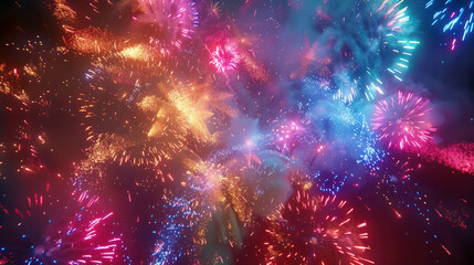 Fototapeta premium Bright colorful fireworks in the night sky for holiday celebration