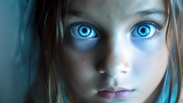 A young girl with wide eyes and a fearful expression illustrating a avoidant personality disorder, Close-Up of Young Girl With Blue Eyes