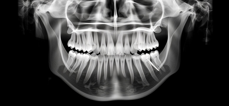 X-Ray of Human Skull With Teeth. Background.