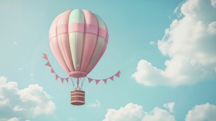 illustrated soft pop color hot air balloon with happy banner flying high