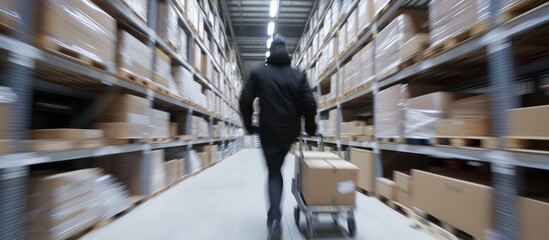 Exploring a large industrial warehouse filled with various stacked cardboard boxes and containers