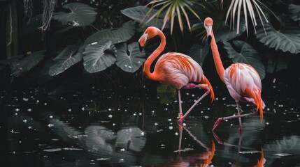 Graceful Flamingos in Shallow Lake AI Generated.