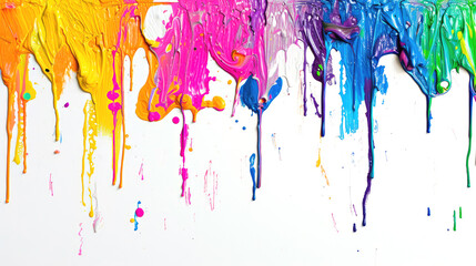 Colorful paint flowing down. White background.