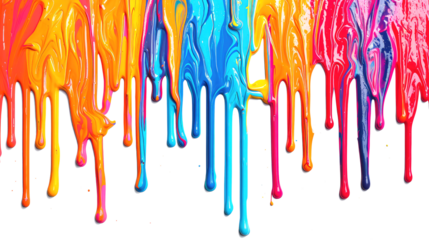 Colorful paint flowing down. Transparent background.