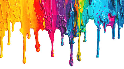 Colorful paint flowing down. Transparent background.