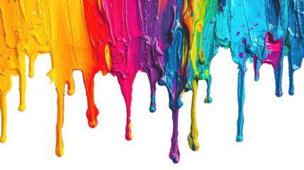 Colorful paint flowing down. Transparent background.