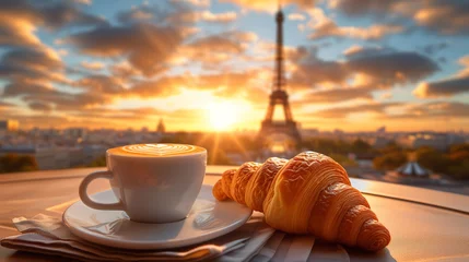 Fototapeten cup of coffee and croissant eifel tower © LynexOne