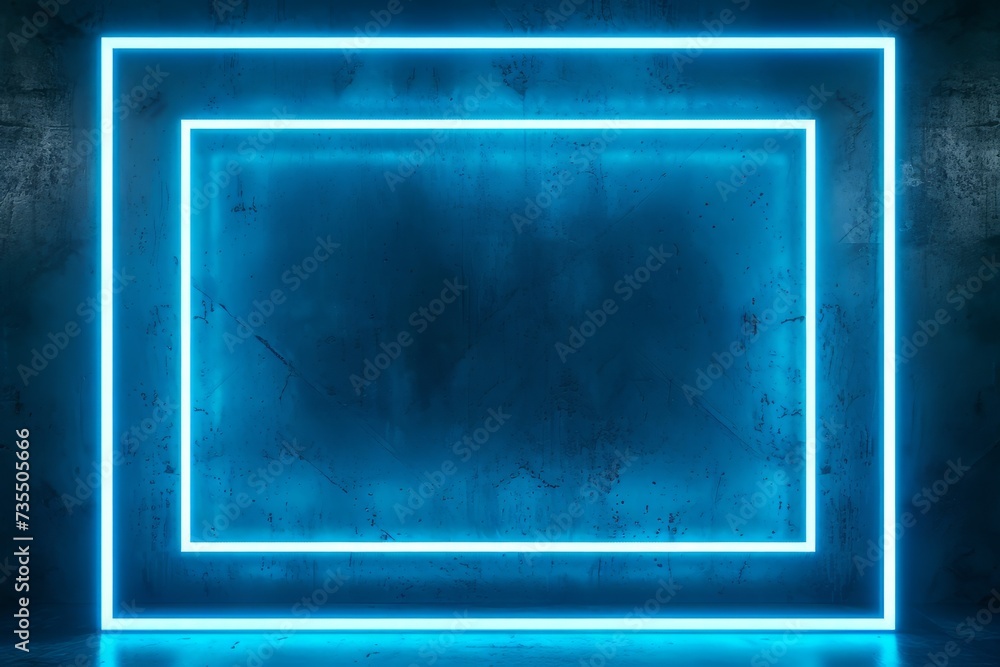 Poster neon frame in dark room, perfect for adding a pop of color and modern touch to nightclub or event pr